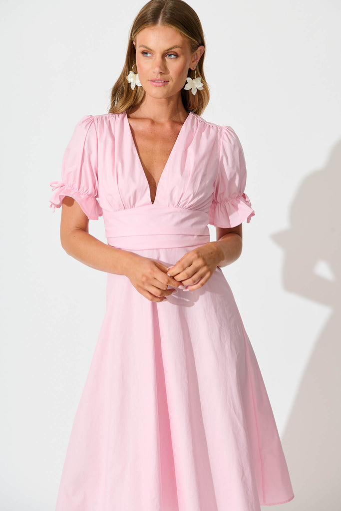 Sunrays Midi Dress in Pink Cotton front