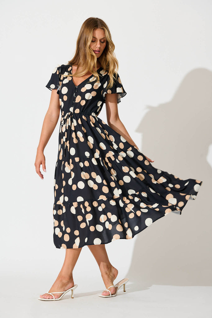 Saturday Midi Dress In Black with Cream Spot side