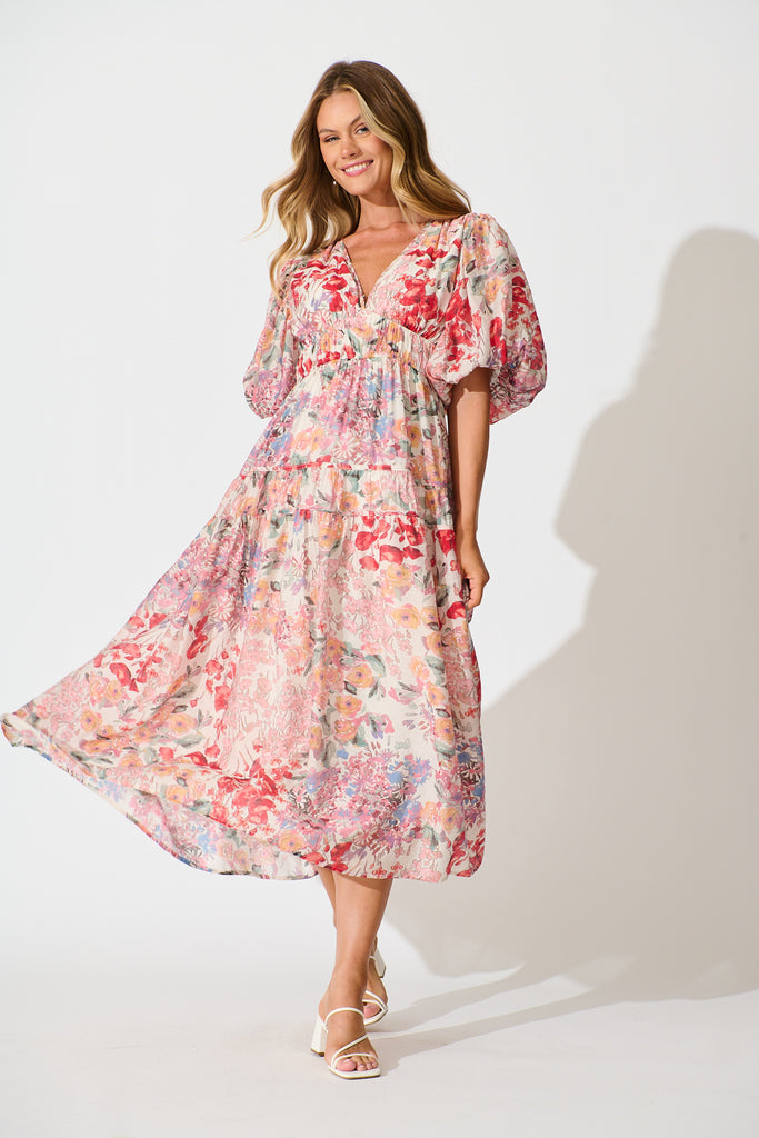 Amalie Midi Dress In Blush Multi Floral full length