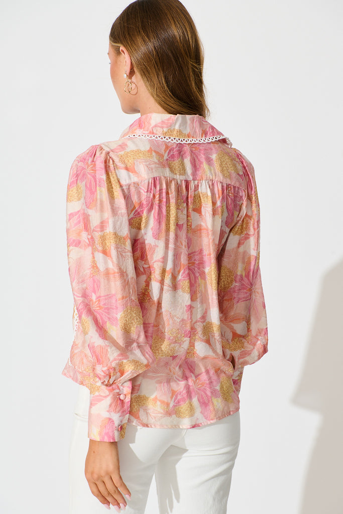 Davies Shirt in Pink Floral With White Lace Trim back