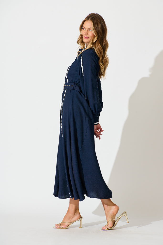 Lovingly Maxi Shirt Dress in Navy side