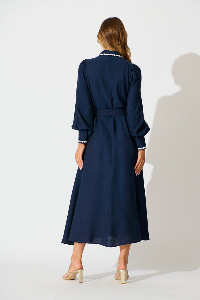 Lovingly Maxi Shirt Dress in Navy back