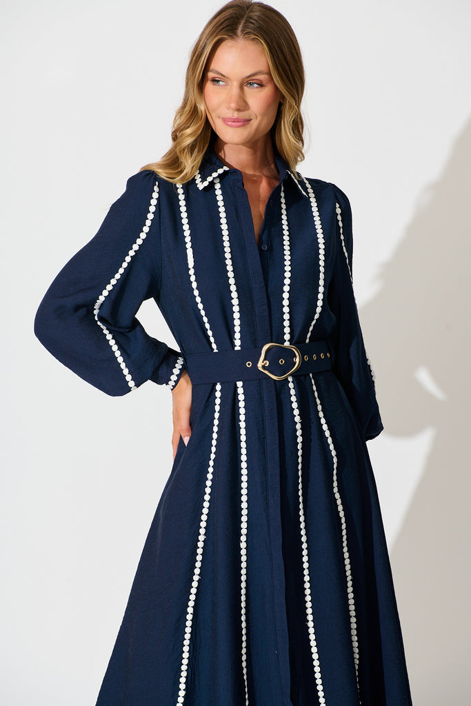 Lovingly Maxi Shirt Dress in Navy front