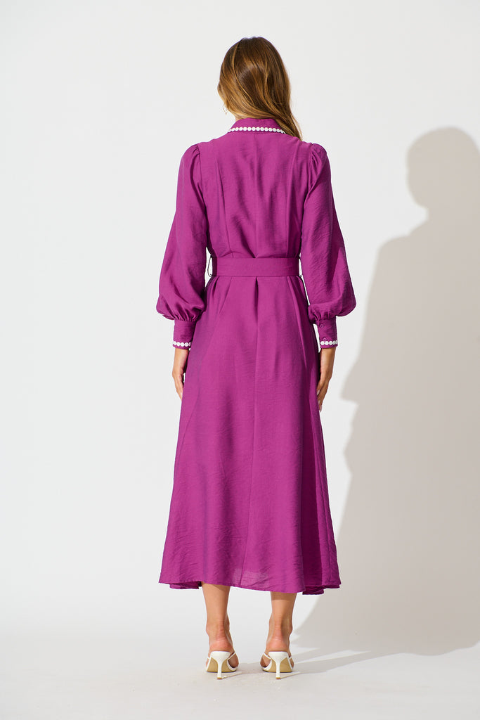 Lovingly Maxi Shirt Dress in Plum back