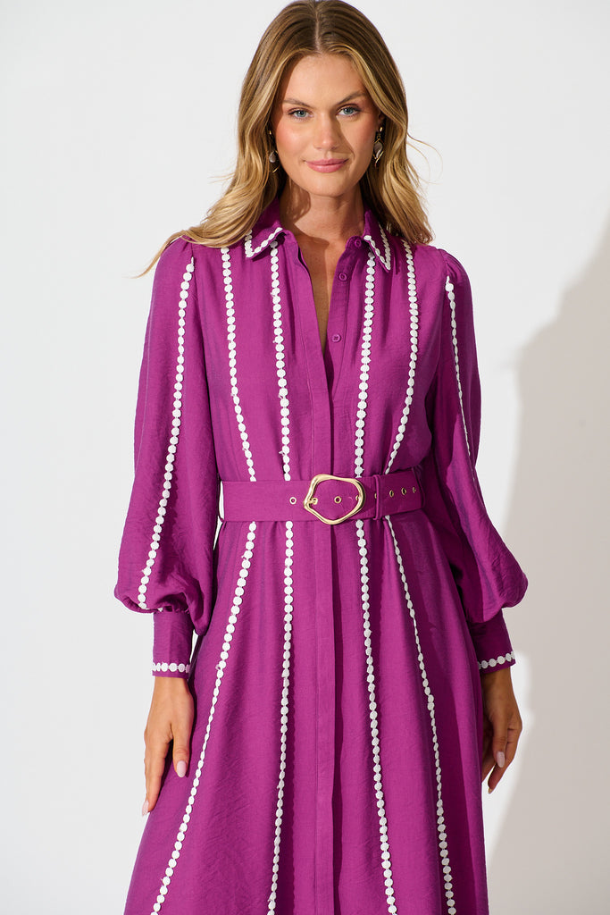 Lovingly Maxi Shirt Dress in Plum front