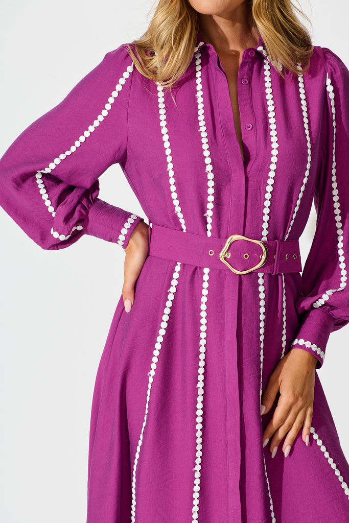 Lovingly Maxi Shirt Dress in Plum detail