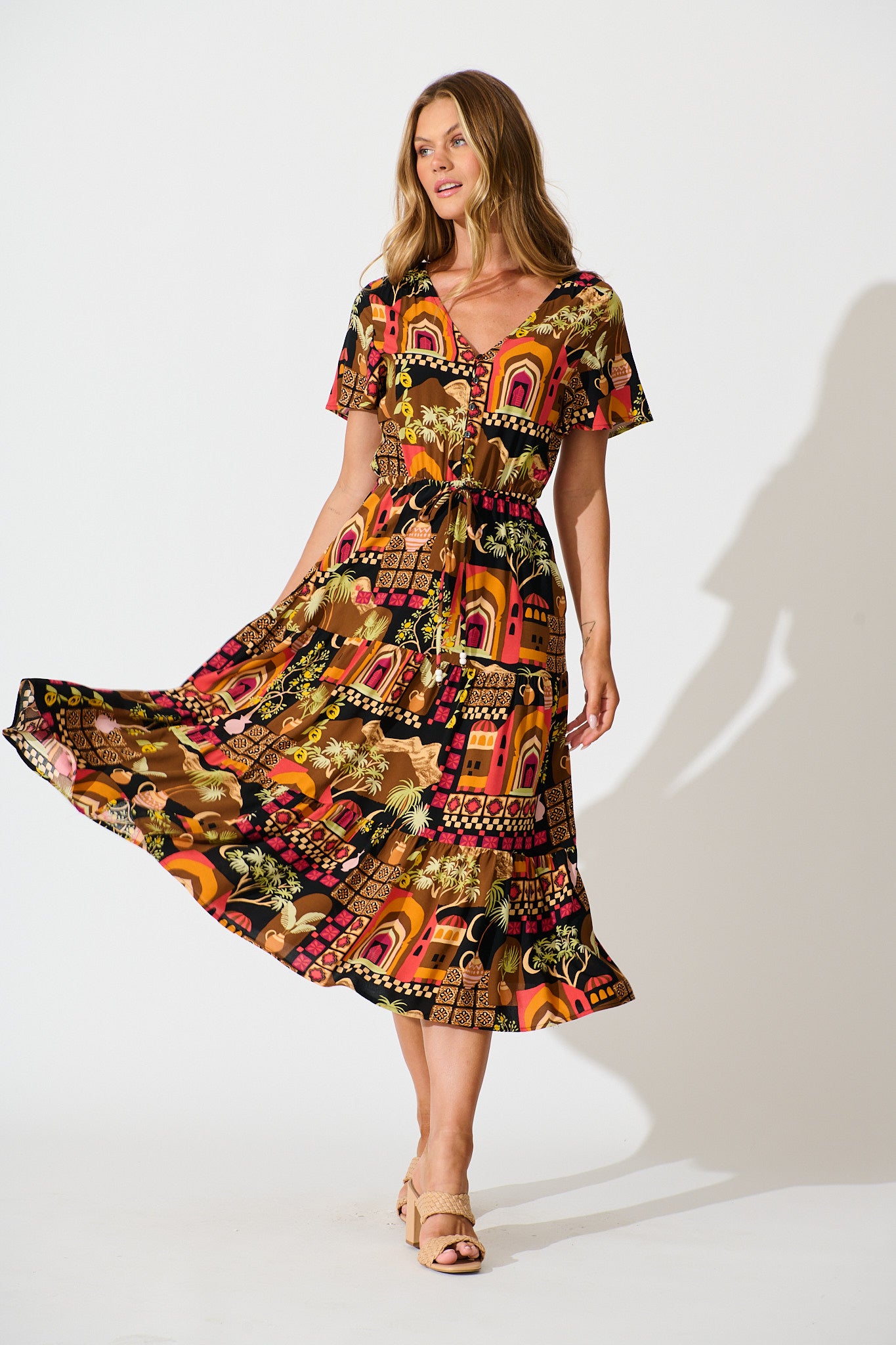 Laconia Midi Dress In Black Multi Print full length