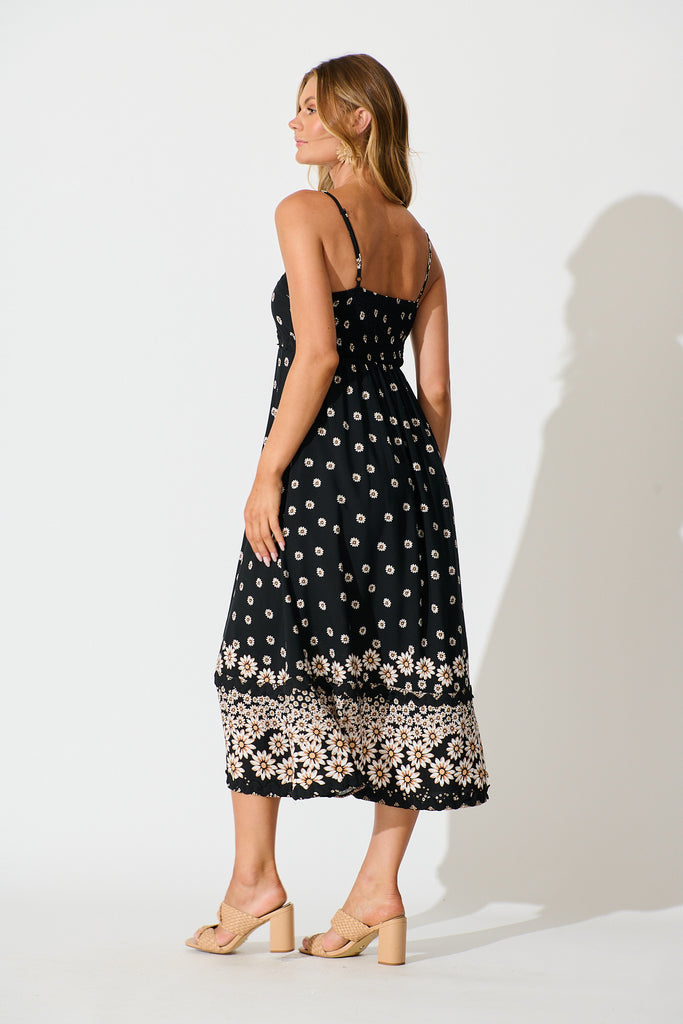 Treviso Maxi Sundress in Black with Daisy and Ric Rac Trim back