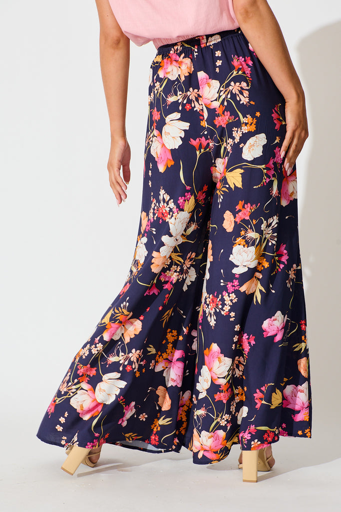 Lucia Pant In Navy with Multi Floral back