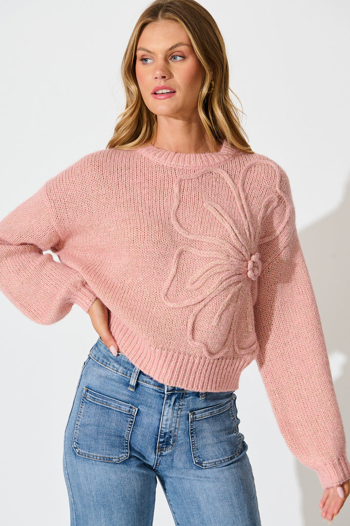 Zoe Knit in Dusty Pink Lurex Wool Blend front