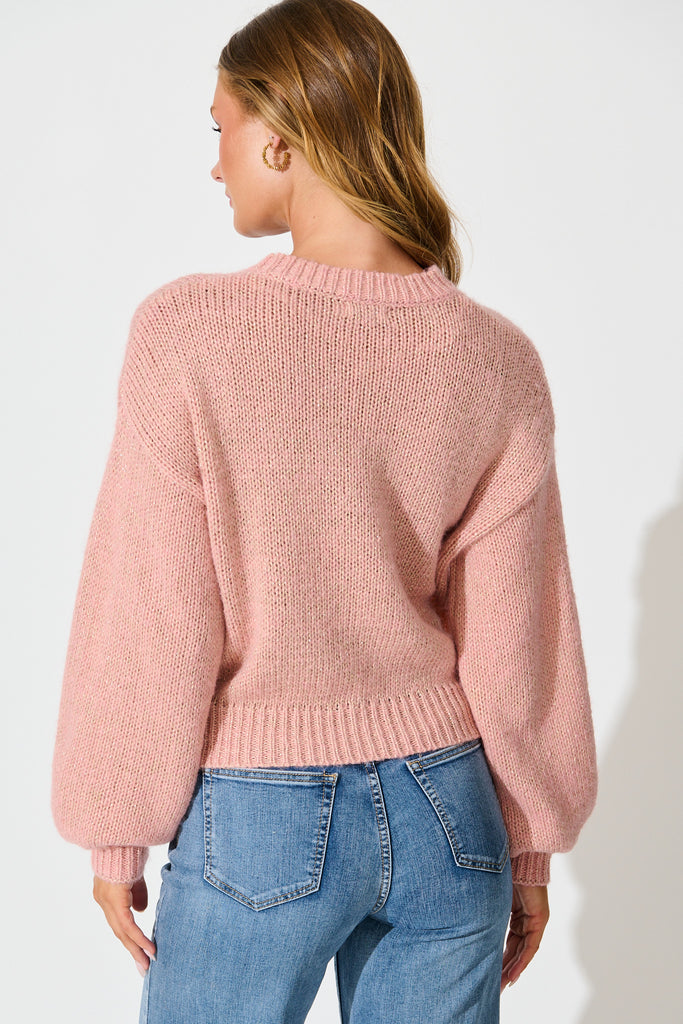 Zoe Knit in Dusty Pink Lurex Wool Blend back