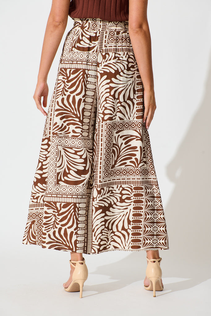 Goldie Wide Leg Pant in Chocolate and Cream Tile Print back