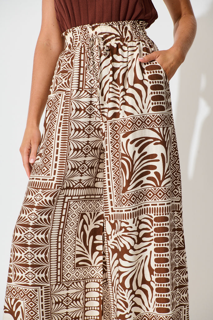 Goldie Wide Leg Pant in Chocolate and Cream Tile Print detail