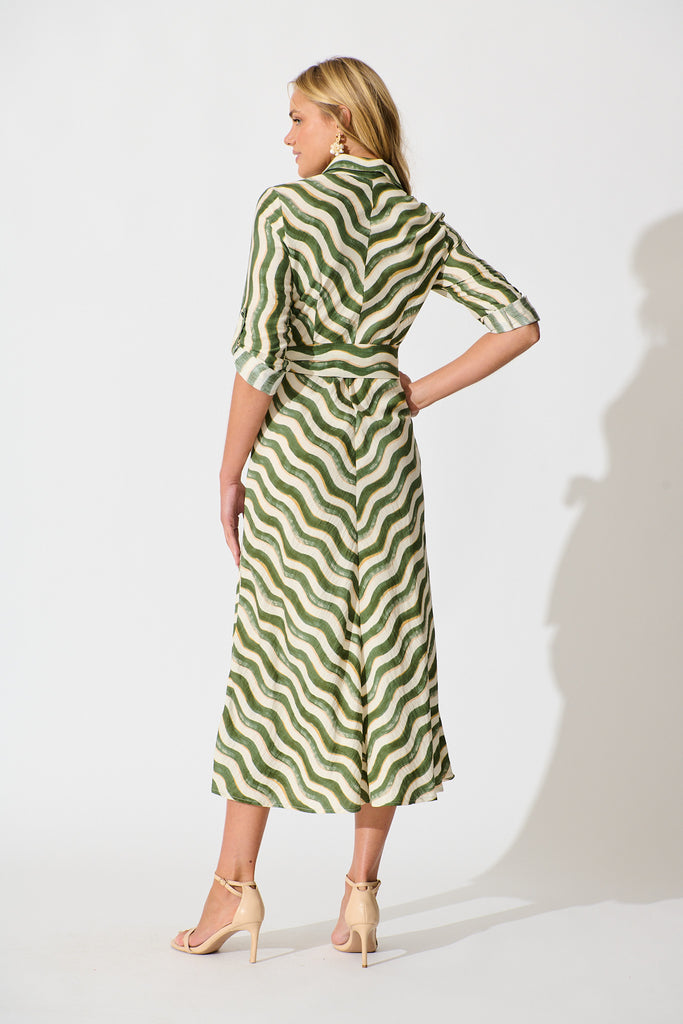 Tia Maxi Shirt Dress in Khaki Swirl Print back