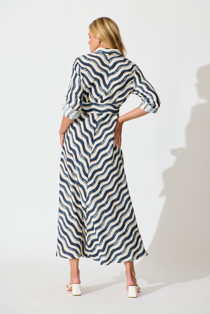 Tia Maxi Shirt Dress in Navy Swirl Print back