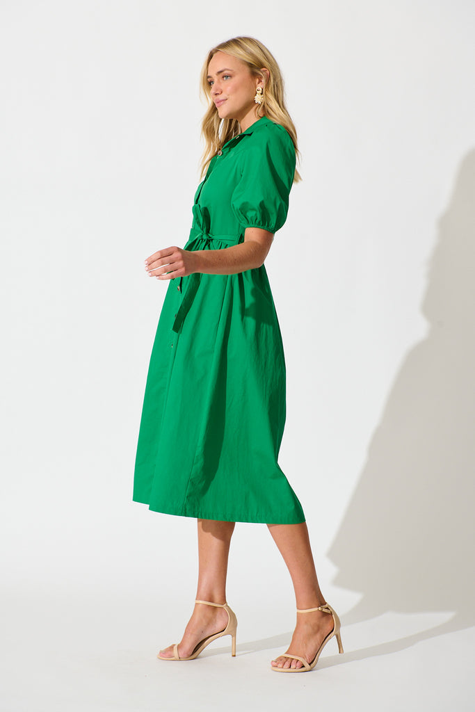 Adrienne Midi Shirt Dress in Green Cotton side