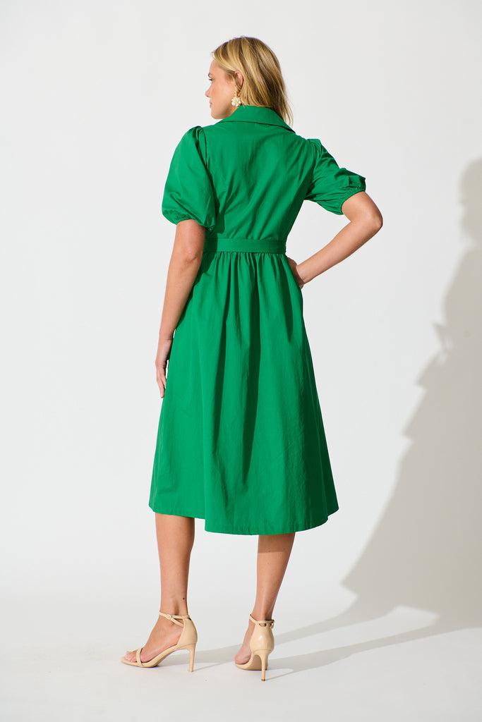 Adrienne Midi Shirt Dress in Green Cotton back