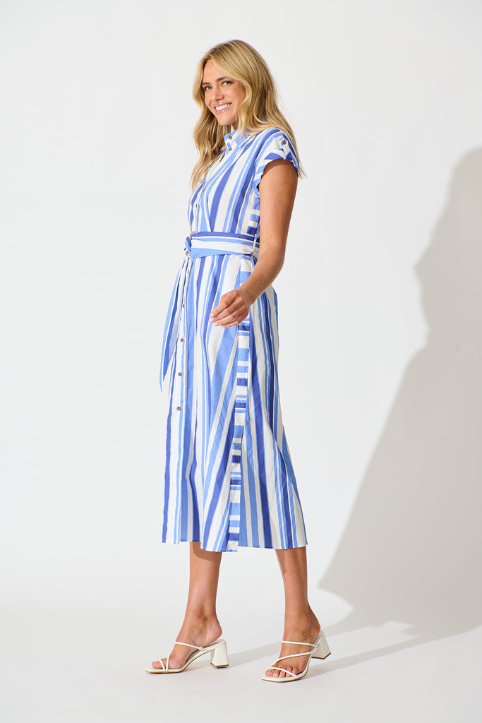 Olvera Midi Shirt Dress in Blue Stripe Cotton side