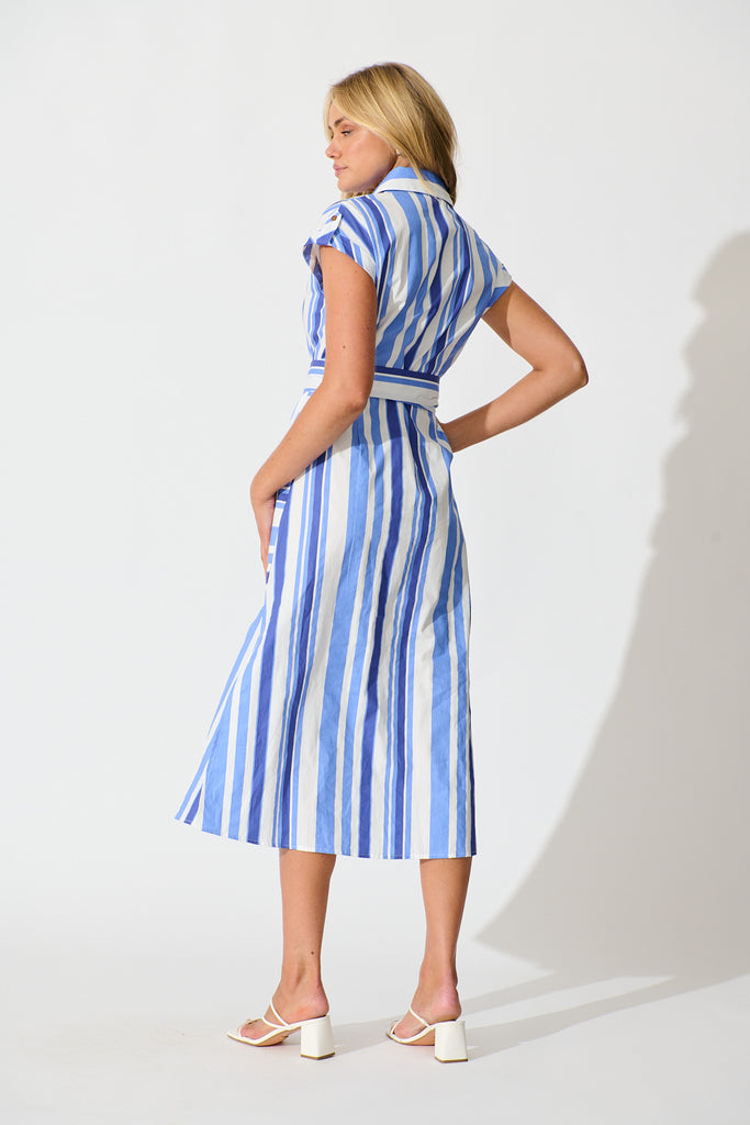 Olvera Midi Shirt Dress in Blue Stripe Cotton back