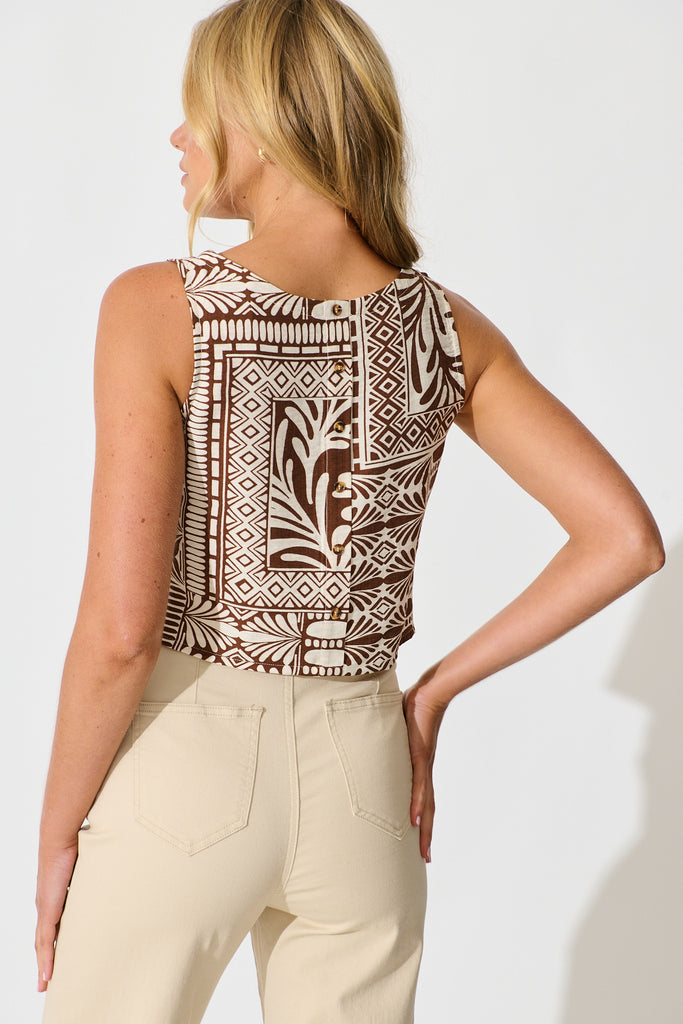 Leona Top in Chocolate and Cream Tile Print back