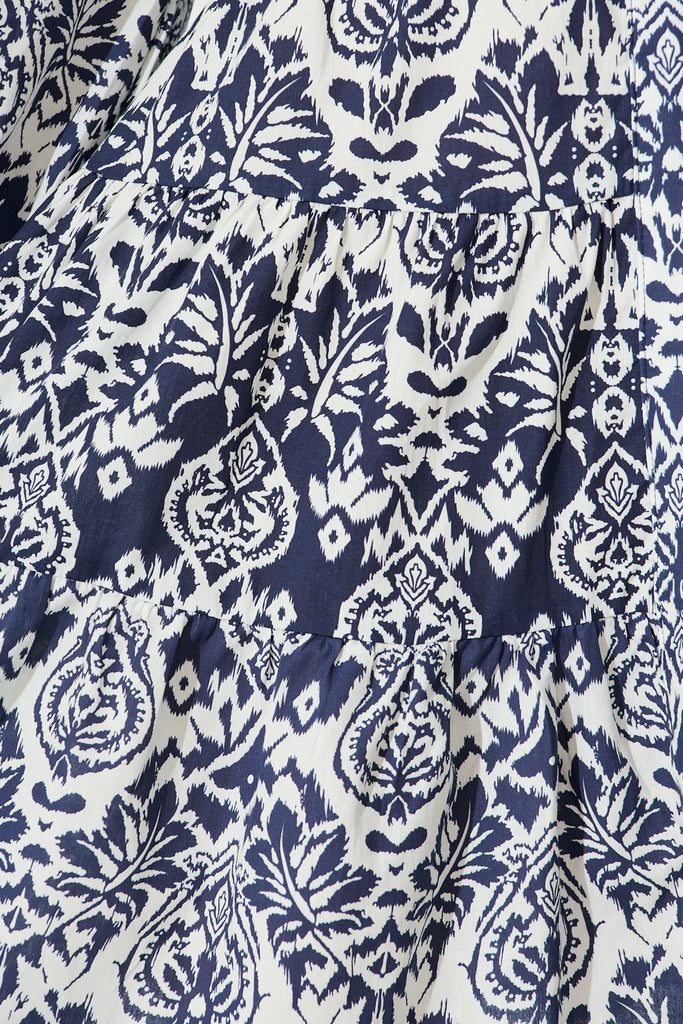 Serene Dress in Navy and White Print Cotton fabric