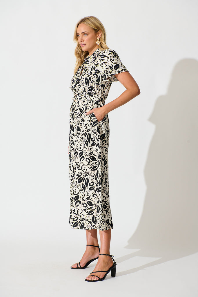 Azariah Maxi Dress in Black and Beige Swirl side