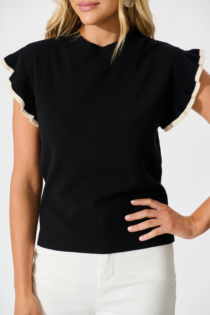 Louisa Knit Top in Black Wool Blend detail