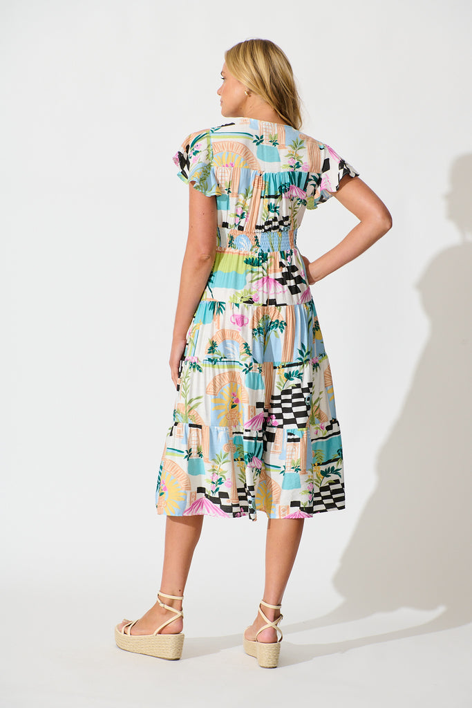 Lively Midi Dress in White Multi Print back