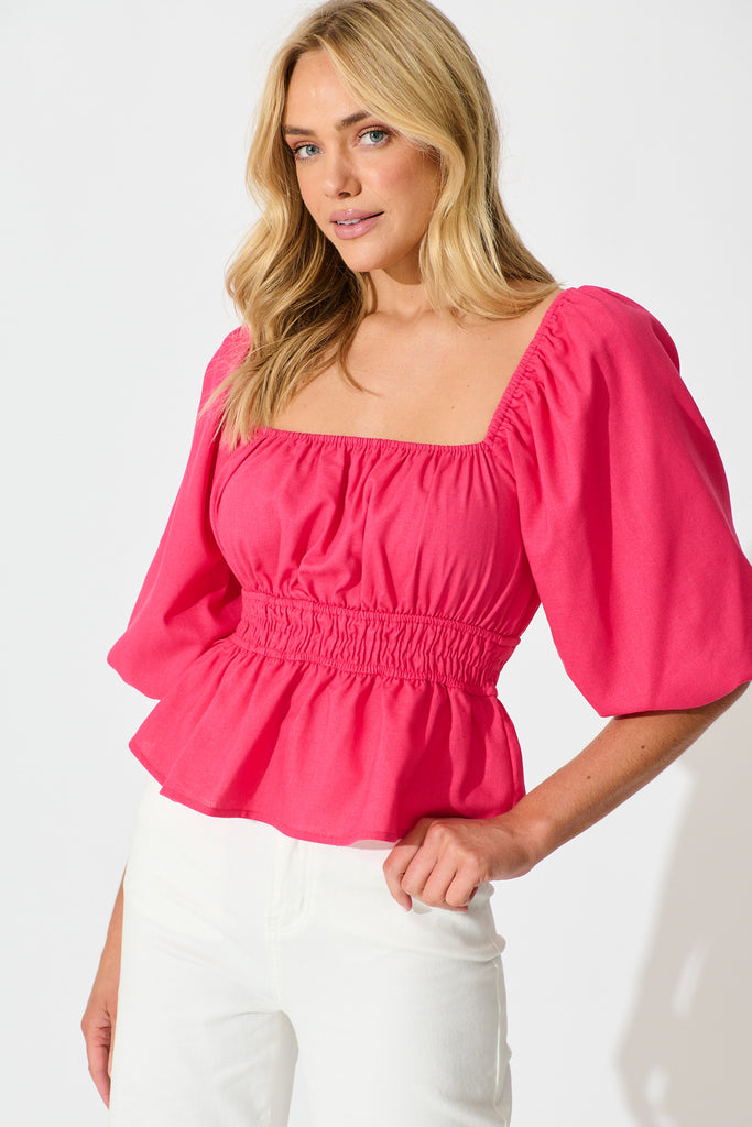 Rosella Top in Pink Linen Blend front