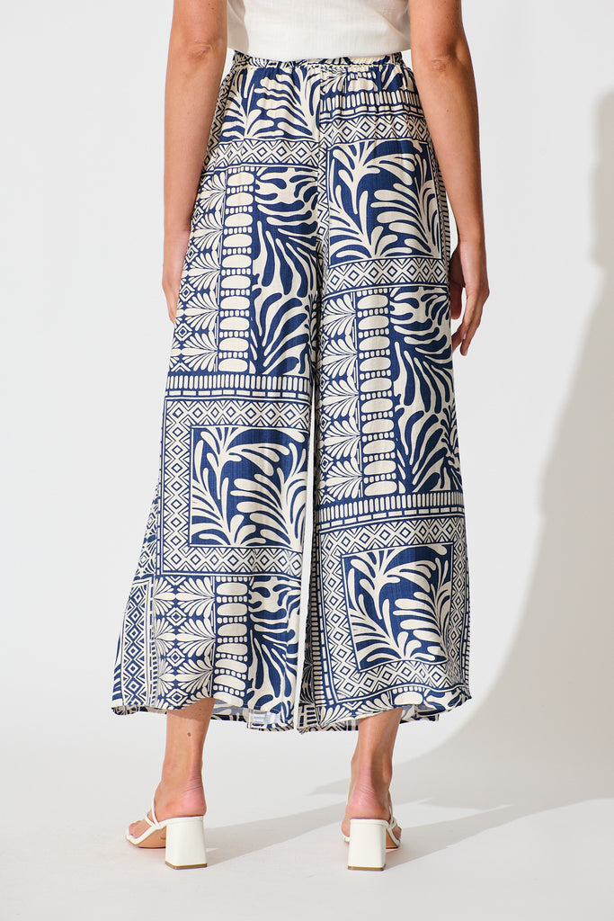 Goldie Wide Leg Pant in Navy and Cream Tile Print back