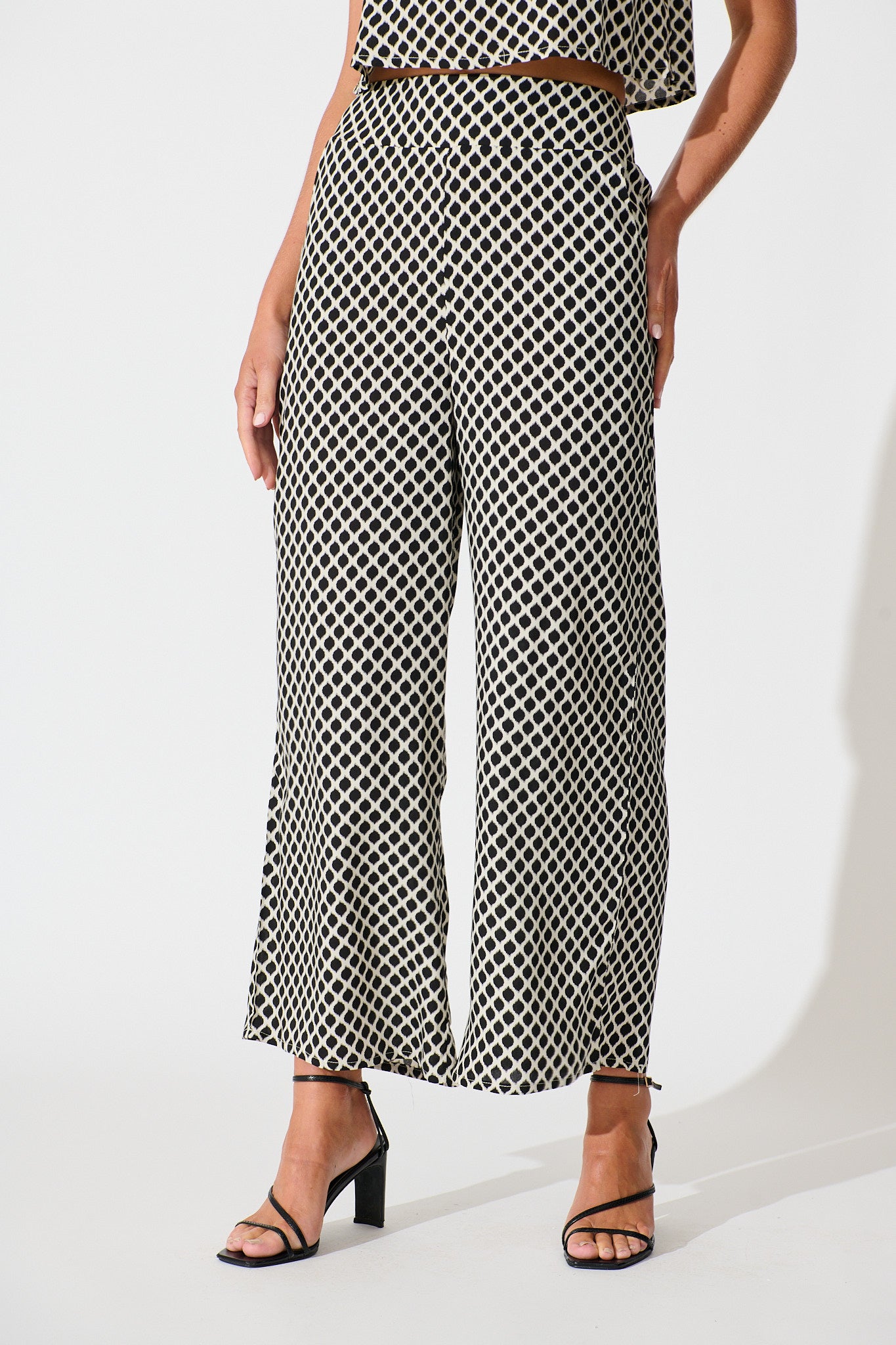 Sisha Pant in Black and Cream Geometric Print front