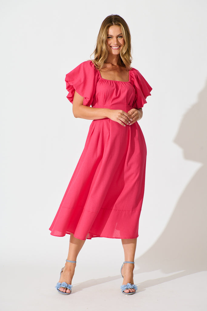 Wintour Midi Dress In Pink Linen Blend