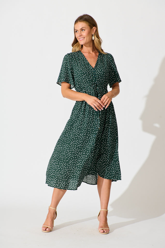 Melody Midi Dress In Emerald With White Spot