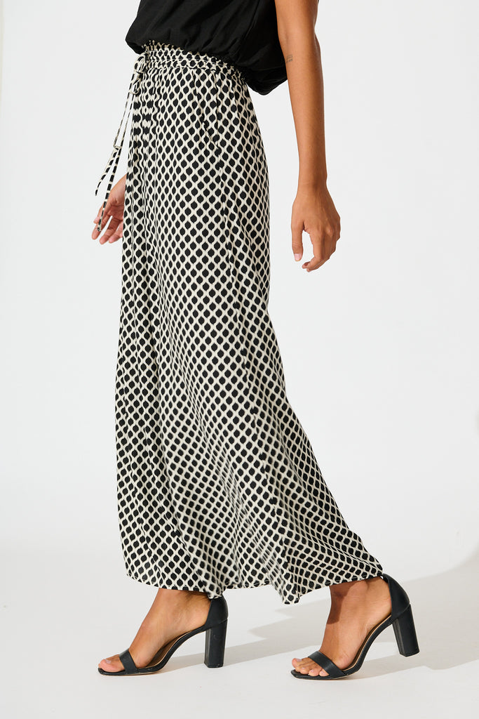 Goldie Wide Leg Pant in Black and Cream Geometric Print side