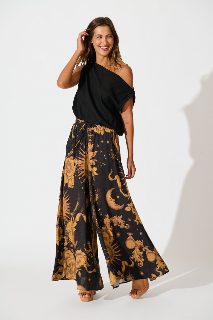 Mariah Pant in Black with Mustard Print full length