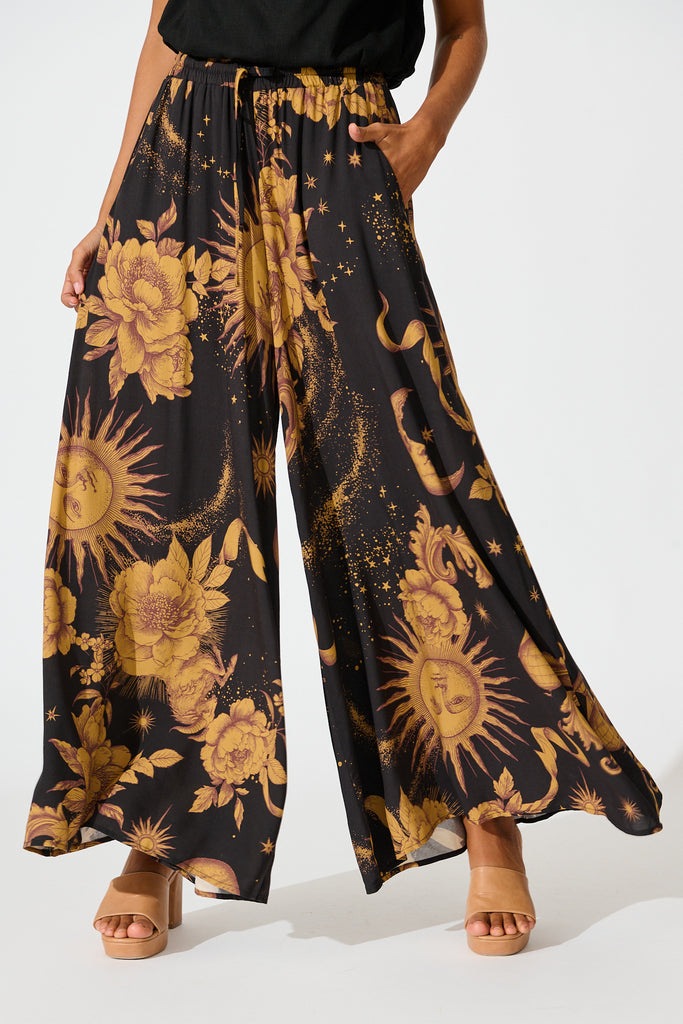 Mariah Pant in Black with Mustard Print front