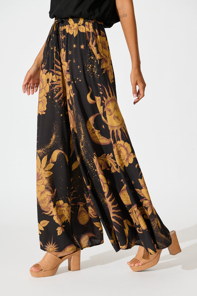 Mariah Pant in Black with Mustard Print side