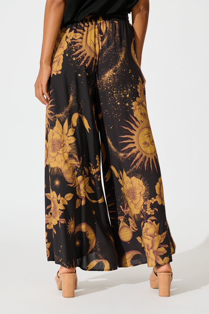 Mariah Pant in Black with Mustard Print back