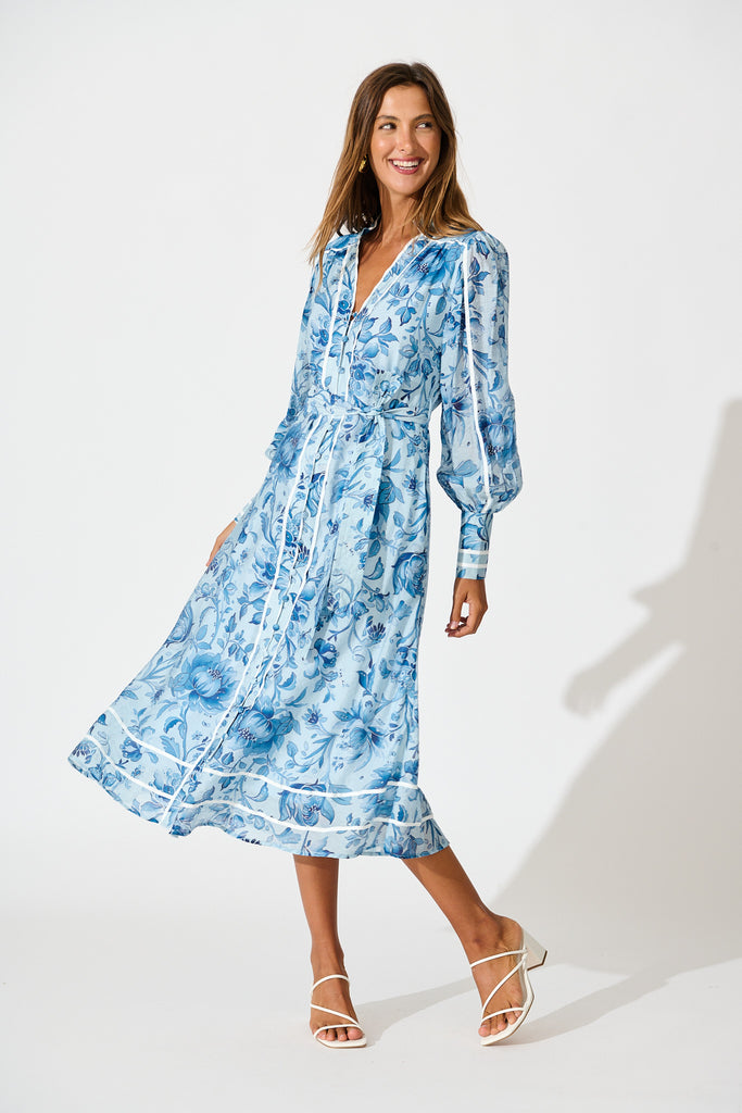 Darlington Midi Dress in Blue Floral full length