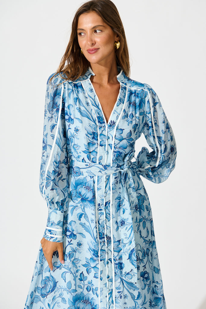 Darlington Midi Dress in Blue Floral front