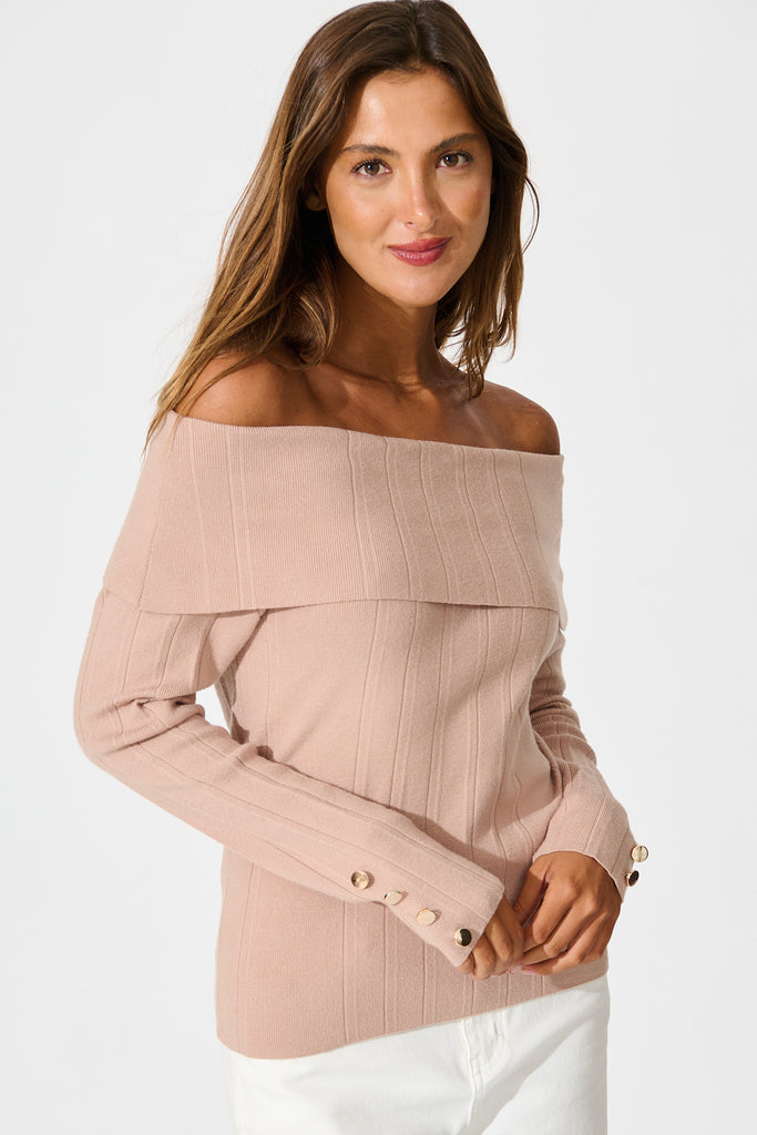 Solar Bardot Knit Top in Toffee Wool Blend front