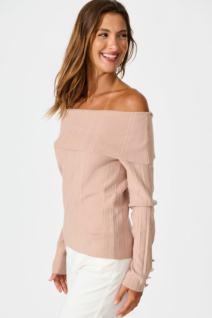 Solar Bardot Knit Top in Toffee Wool Blend side