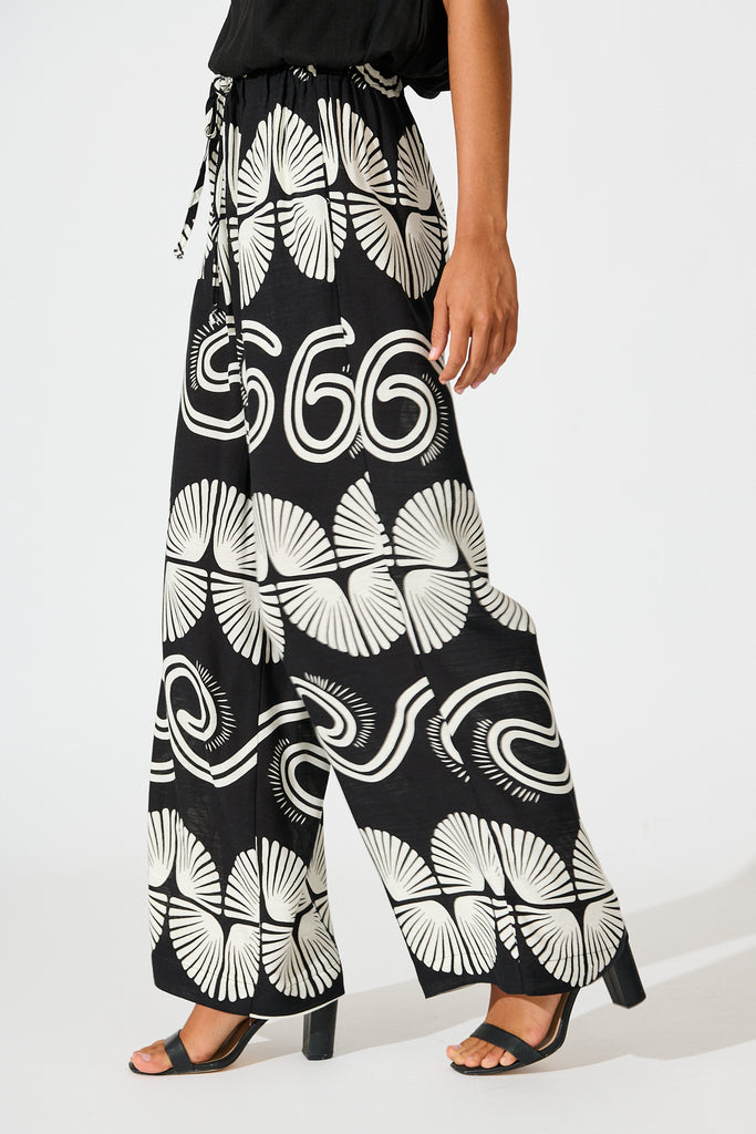 Lucinda Pant in Black with White Swirl Print Linen Blend side