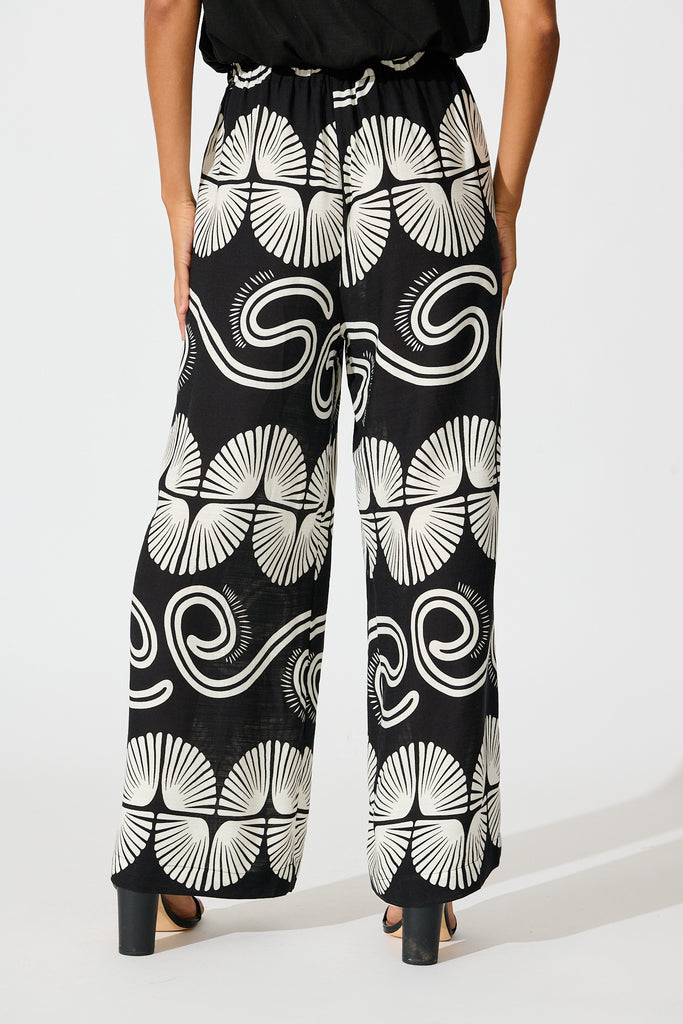 Lucinda Pant in Black with White Swirl Print Linen Blend back