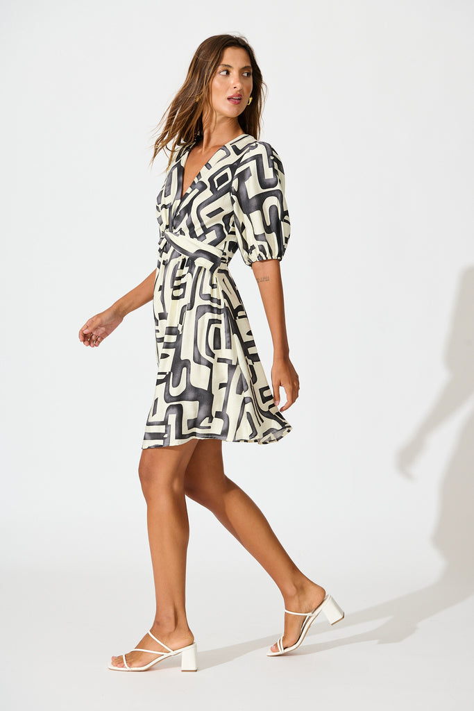 Manhattan Nights Dress in Black and White Geometric Print side