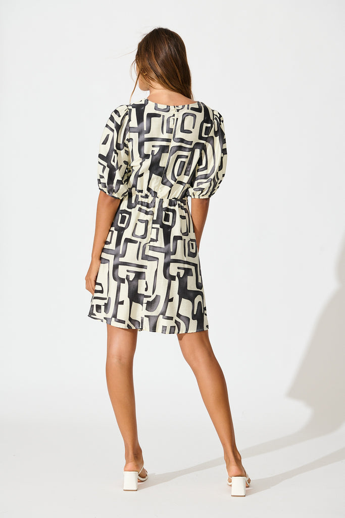 Manhattan Nights Dress in Black and White Geometric Print back