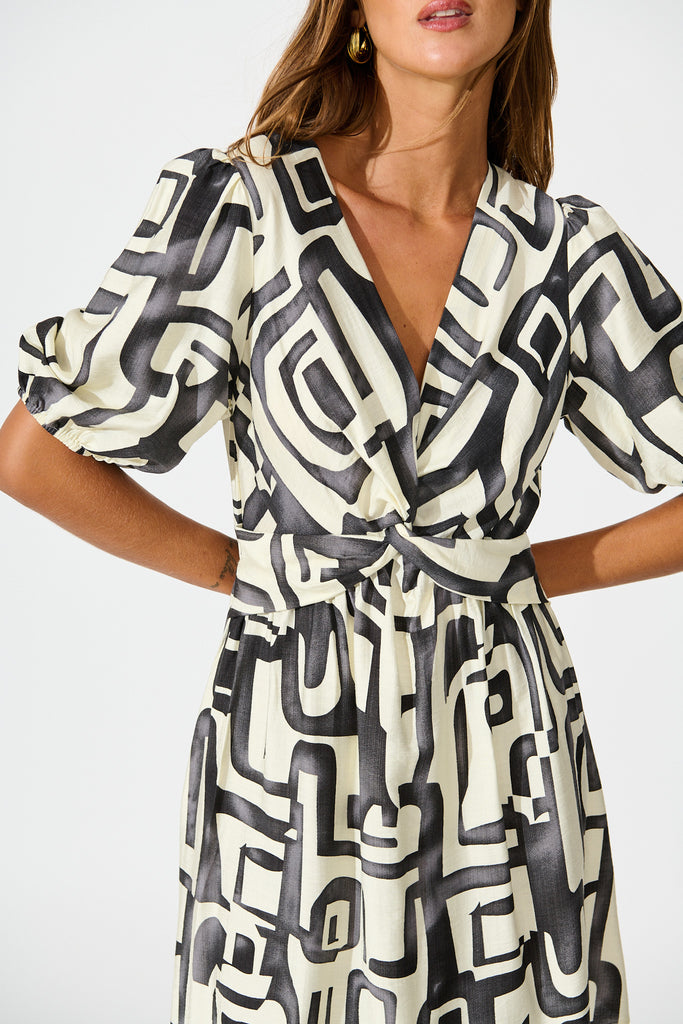 Manhattan Nights Dress in Black and White Geometric Print detail