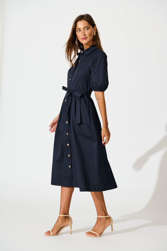 Adrienne Midi Shirt Dress in Navy Cotton side