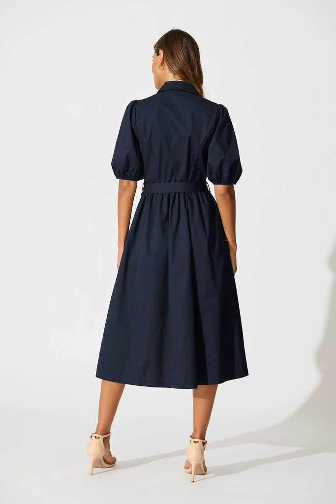 Adrienne Midi Shirt Dress in Navy Cotton back