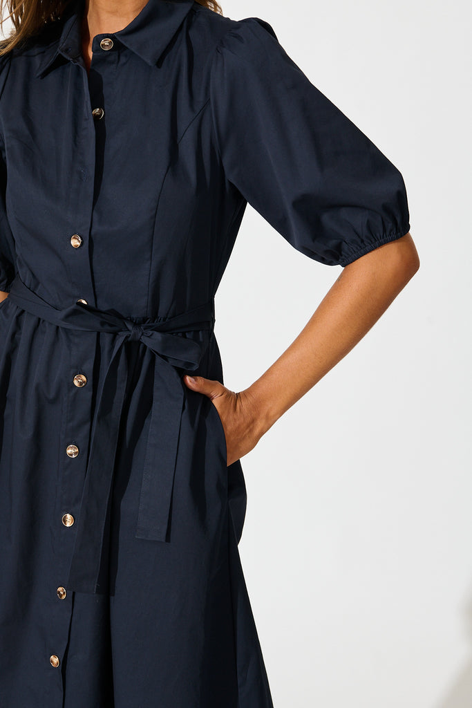 Adrienne Midi Shirt Dress in Navy Cotton detail